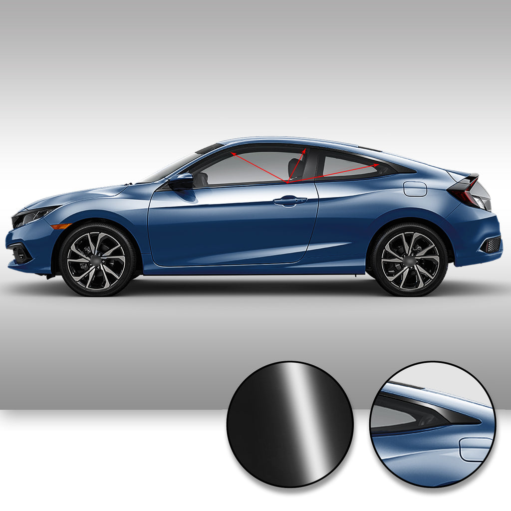 Window Trim Chrome Delete Vinyl Kit Compatible with and Fits Civic Coupe 2016-2019 - Black