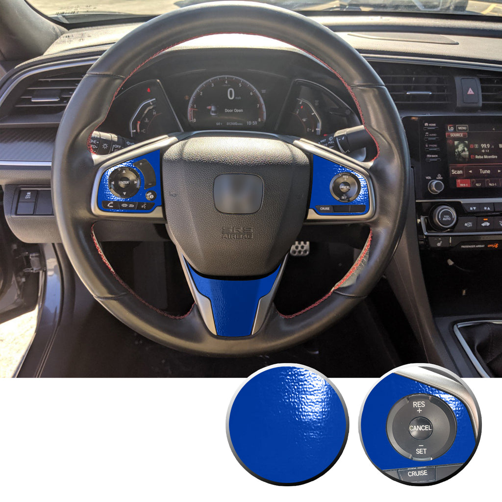 Steering Wheel Control Panel & Bottom Trim Vinyl Decal Overlay Accent Compatible with Honda Civic 2016-2020