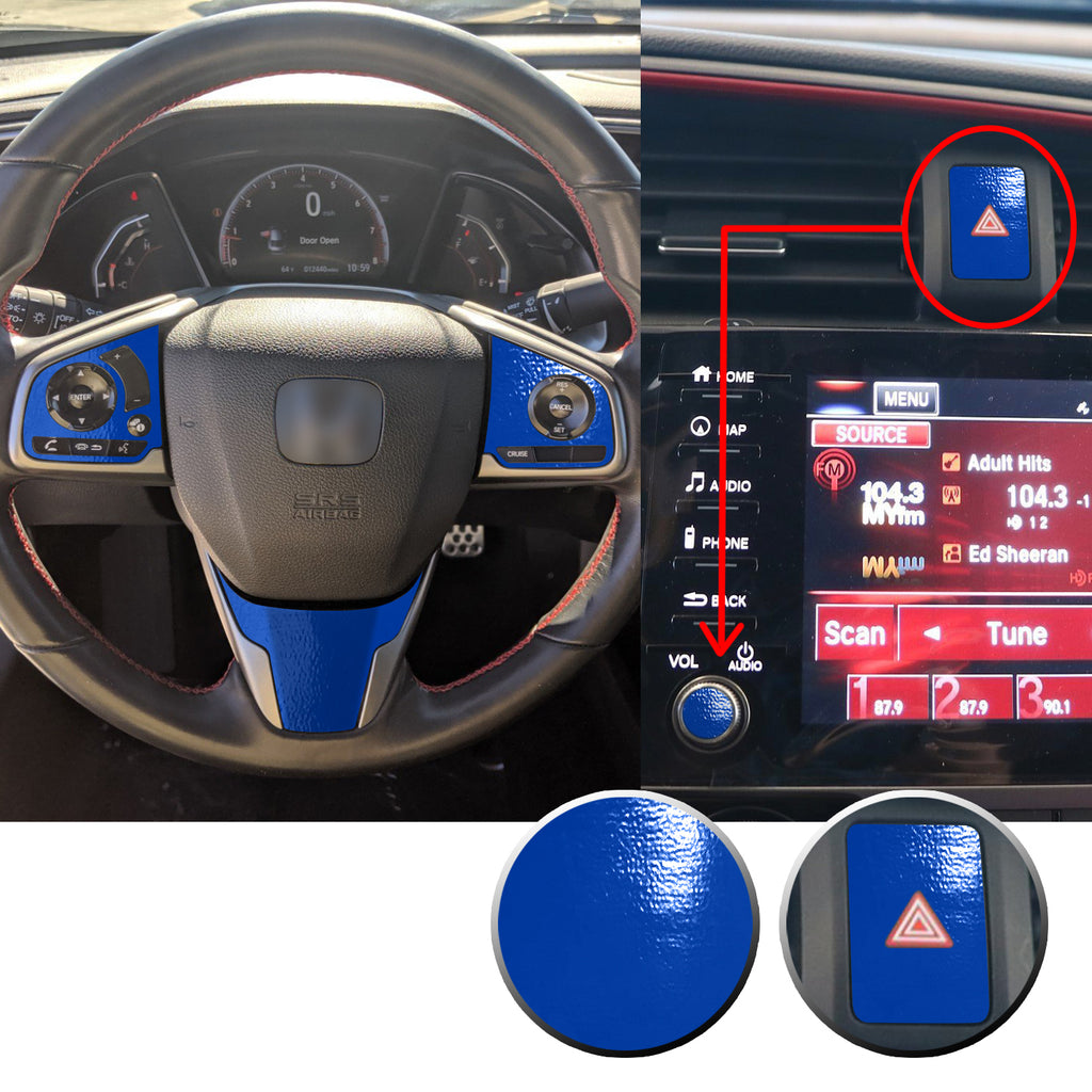 Interior Steering Wheel Hazard Button and Radio Vinyl Decal Trim Overlay Compatible with Honda Civic 2016-2020