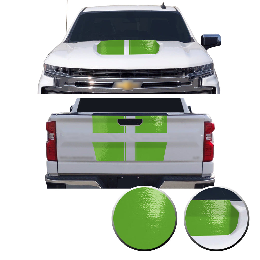 Hood & Tailgate Rally Style Stripes Vinyl Decal Compatible with Chevrolet Silverado 1500 2019-2021