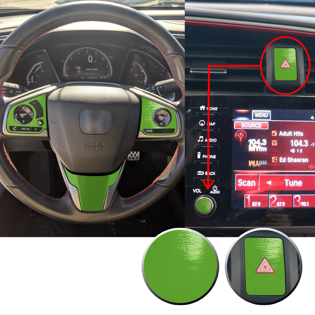 Interior Steering Wheel Hazard Button and Radio Vinyl Decal Trim Overlay Compatible with Honda Civic 2016-2020