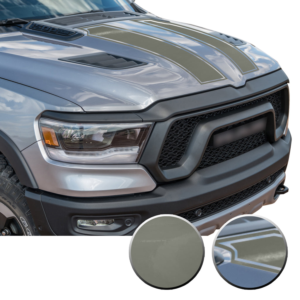 Outlined Hood Scoop Decal Accent Overlay Precut Trim Compatible with and Fits Ram 1500 Rebel Crew Cab Quad Cab 2020