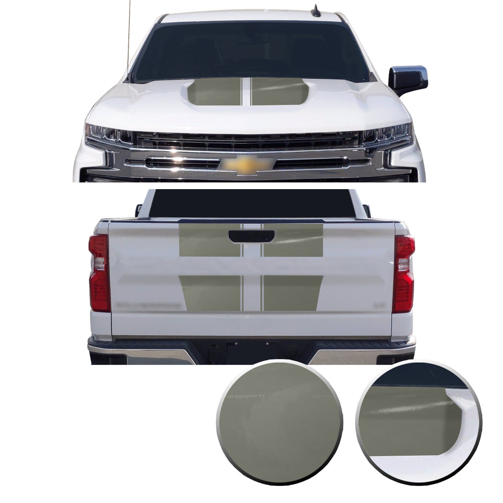 Hood & Tailgate Rally Style Stripes Vinyl Decal Compatible with Chevrolet Silverado 1500 2019-2021