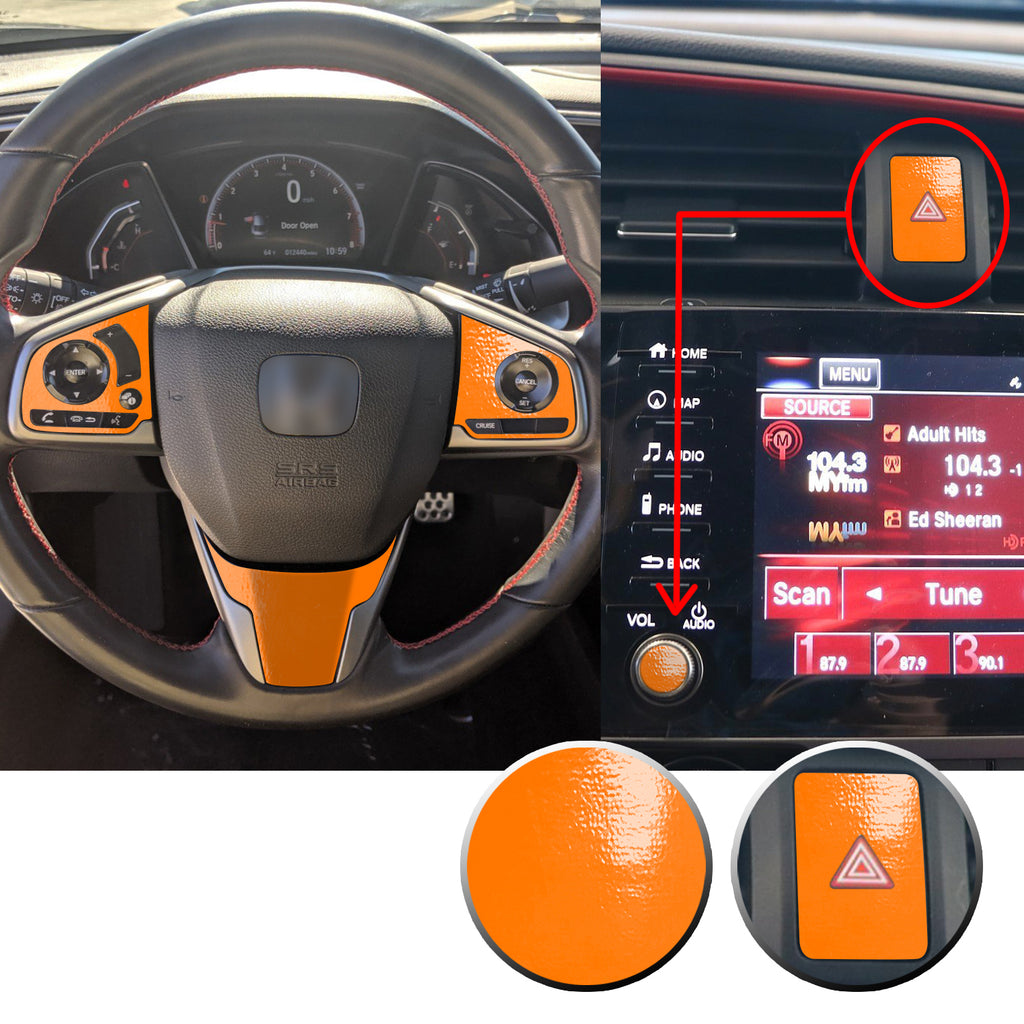 Interior Steering Wheel Hazard Button and Radio Vinyl Decal Trim Overlay Compatible with Honda Civic 2016-2020