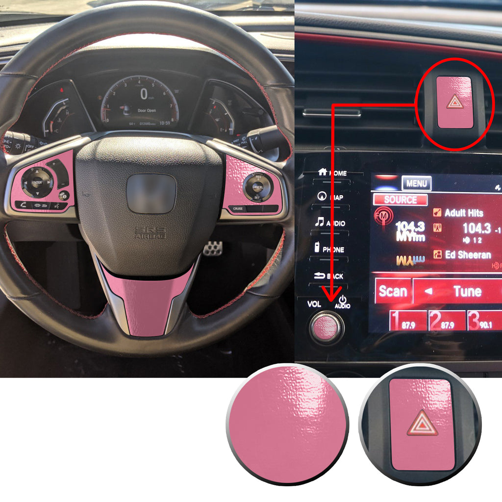 Interior Steering Wheel Hazard Button and Radio Vinyl Decal Trim Overlay Compatible with Honda Civic 2016-2020