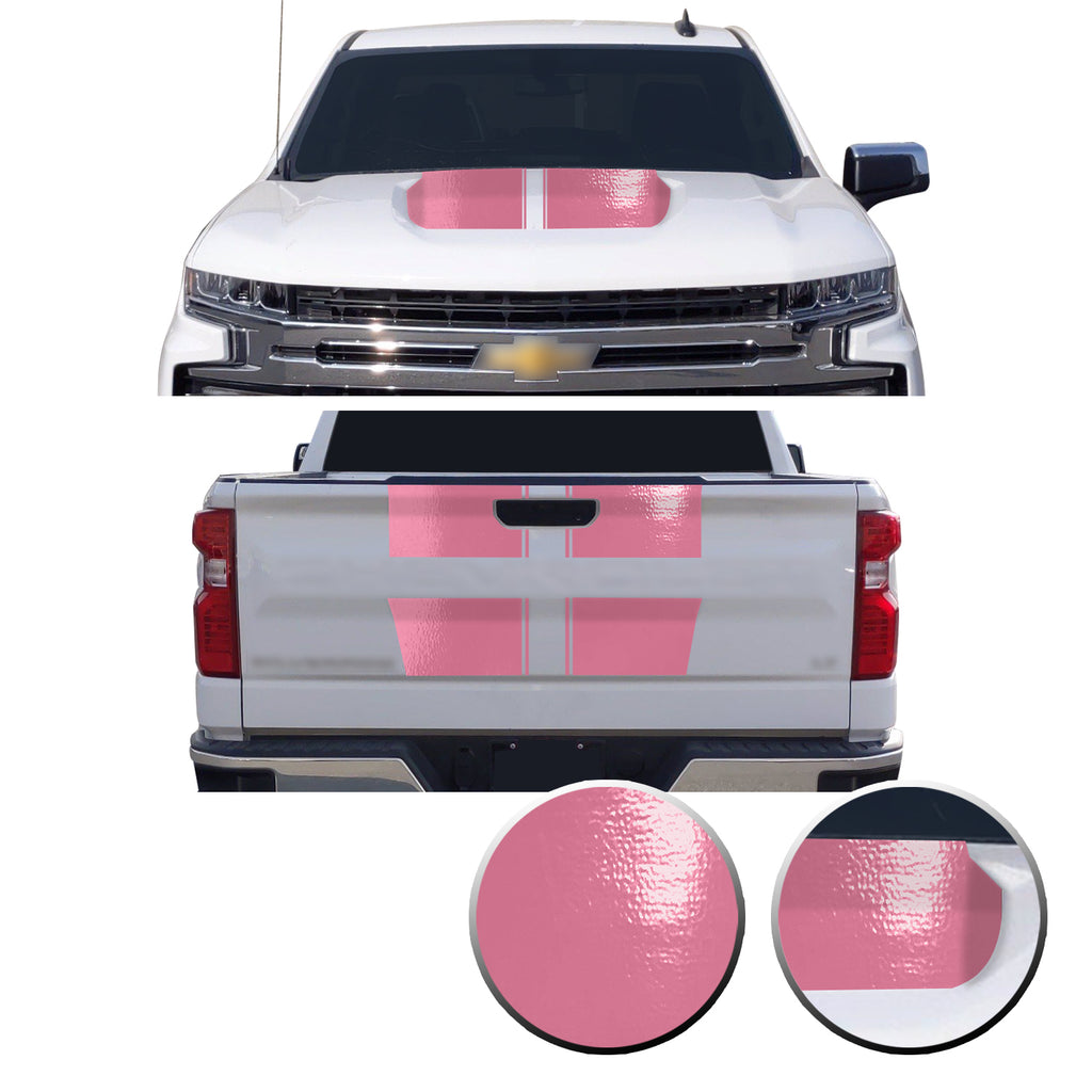Hood & Tailgate Rally Style Stripes Vinyl Decal Compatible with Chevrolet Silverado 1500 2019-2021