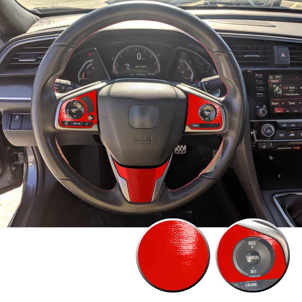 Steering Wheel Control Panel & Bottom Trim Vinyl Decal Overlay Accent Compatible with Honda Civic 2016-2020