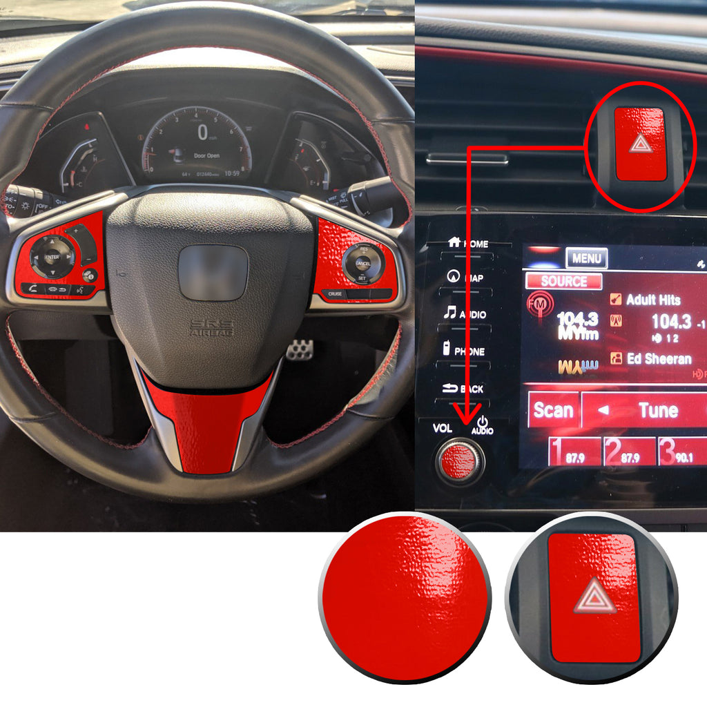 Interior Steering Wheel Hazard Button and Radio Vinyl Decal Trim Overlay Compatible with Honda Civic 2016-2020