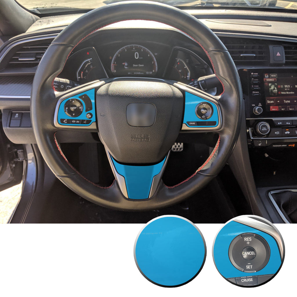 Steering Wheel Control Panel & Bottom Trim Vinyl Decal Overlay Accent Compatible with Honda Civic 2016-2020
