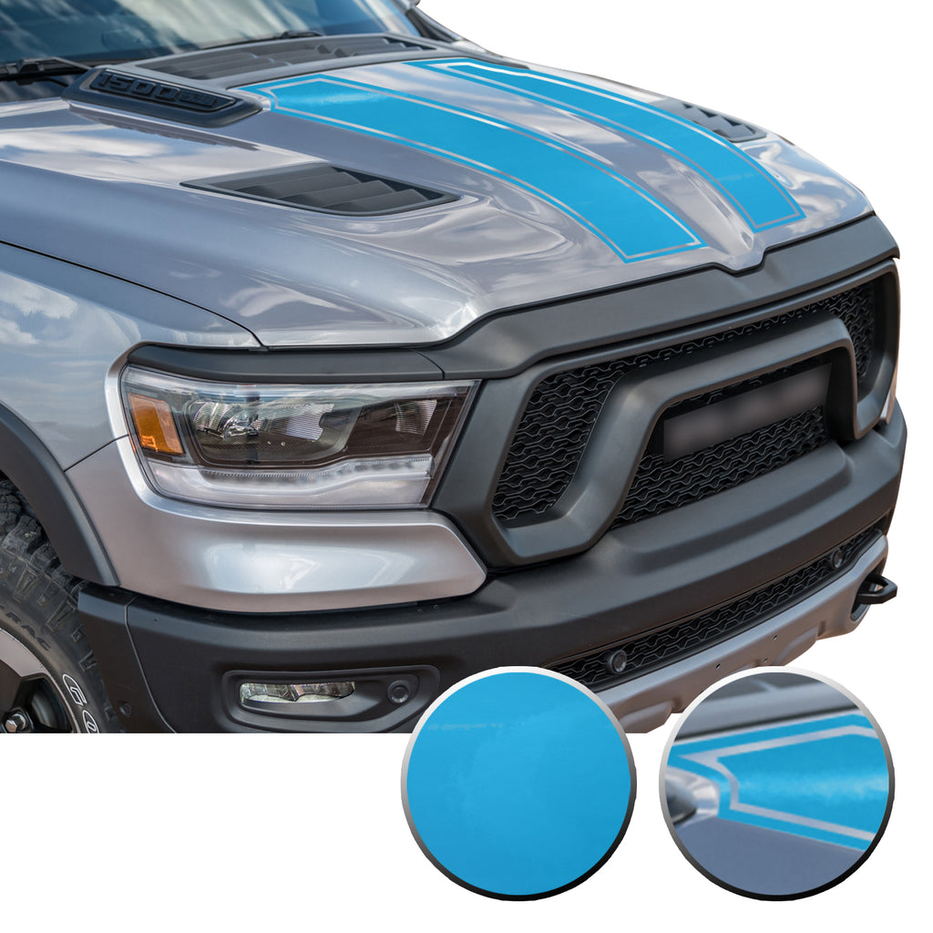 Outlined Hood Scoop Decal Accent Overlay Precut Trim Compatible with and Fits Ram 1500 Rebel Crew Cab Quad Cab 2020