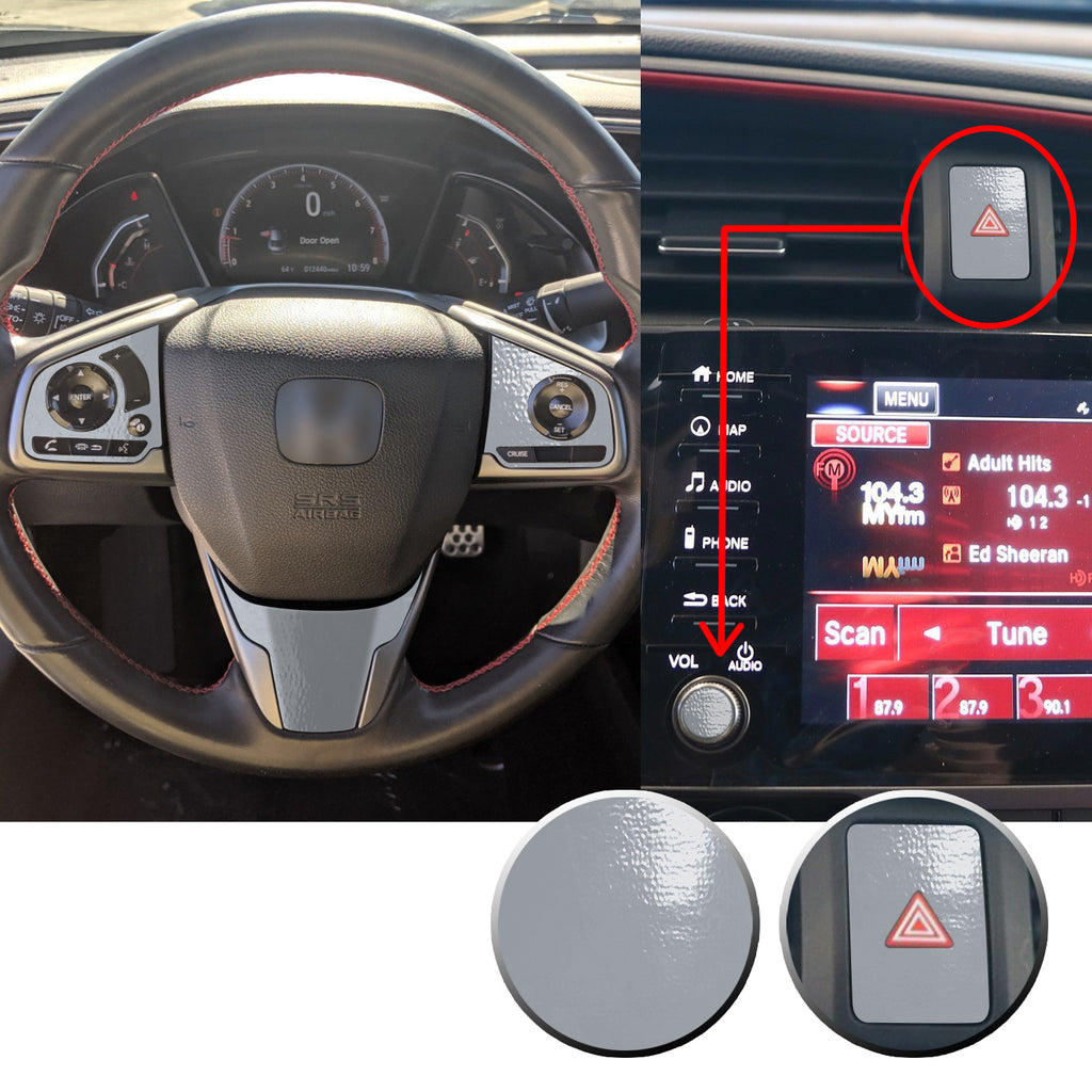 Interior Steering Wheel Hazard Button and Radio Vinyl Decal Trim Overlay Compatible with Honda Civic 2016-2020