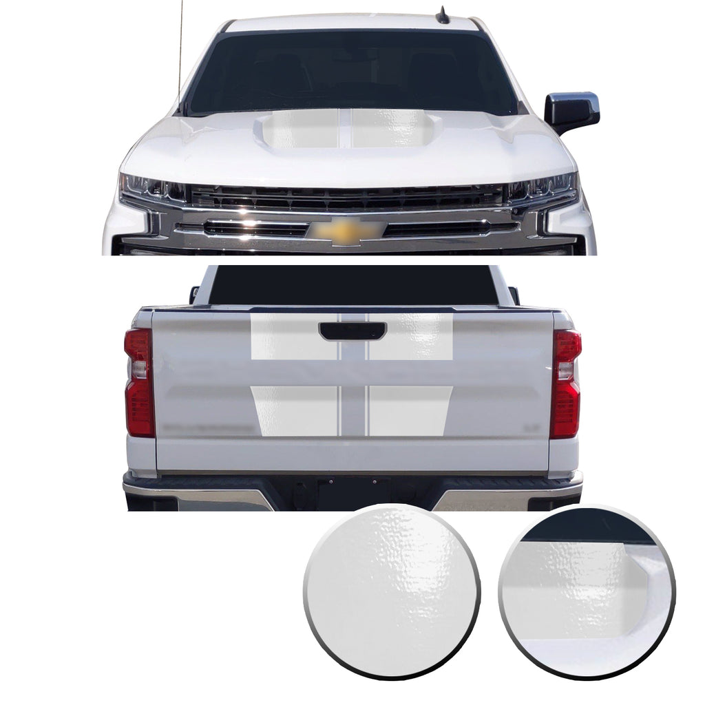 Hood & Tailgate Rally Style Stripes Vinyl Decal Compatible with Chevrolet Silverado 1500 2019-2021