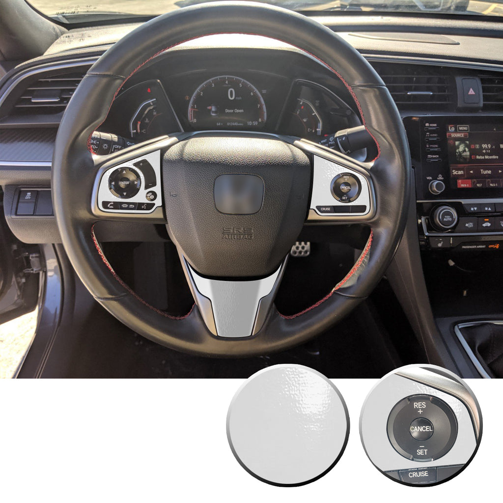 Steering Wheel Control Panel & Bottom Trim Vinyl Decal Overlay Accent Compatible with Honda Civic 2016-2020