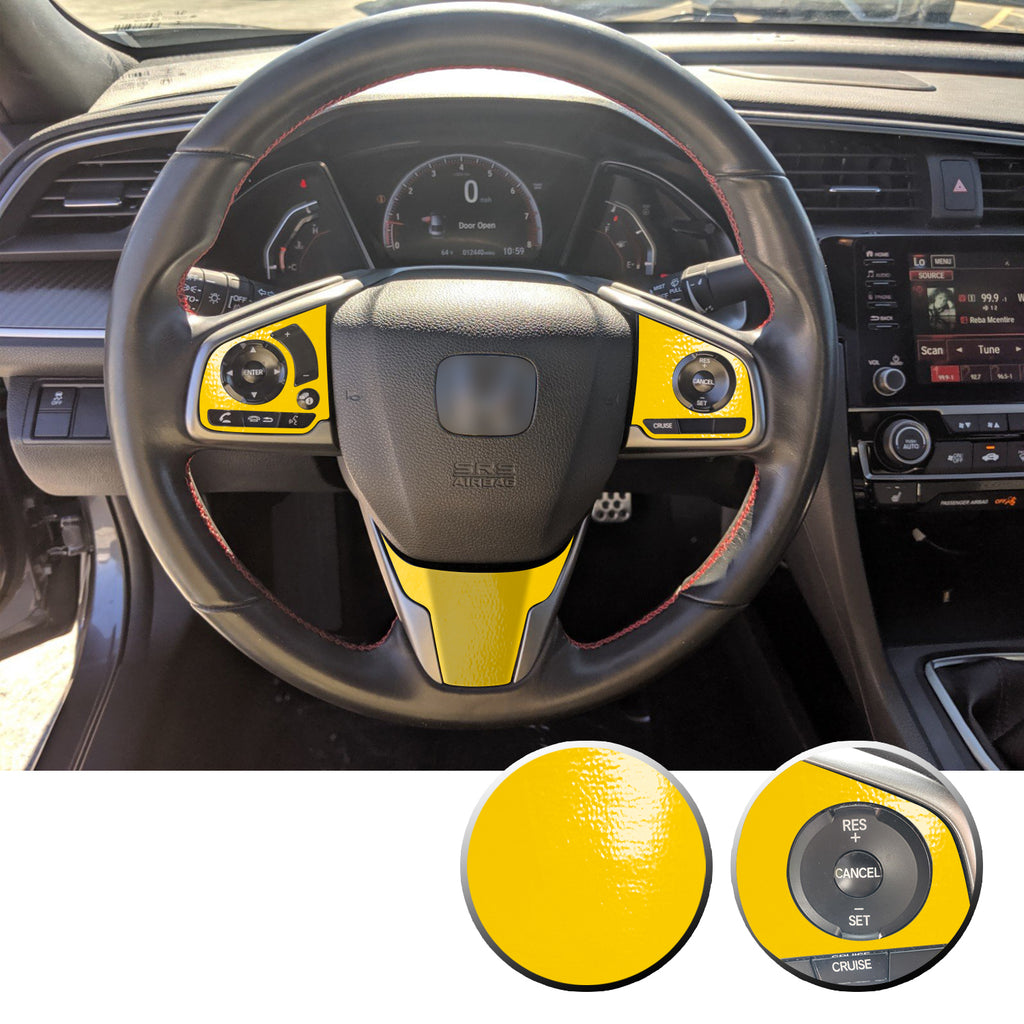 Steering Wheel Control Panel & Bottom Trim Vinyl Decal Overlay Accent Compatible with Honda Civic 2016-2020
