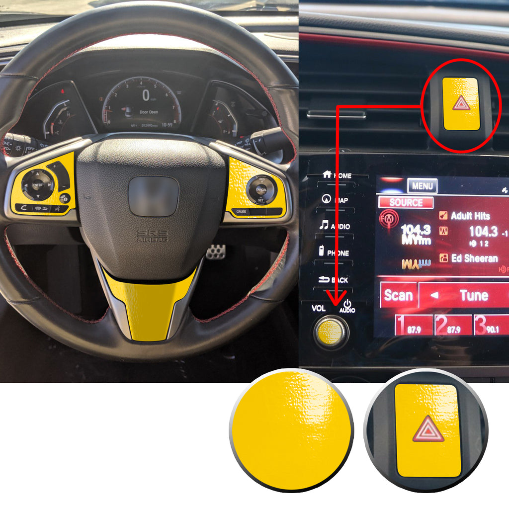 Interior Steering Wheel Hazard Button and Radio Vinyl Decal Trim Overlay Compatible with Honda Civic 2016-2020