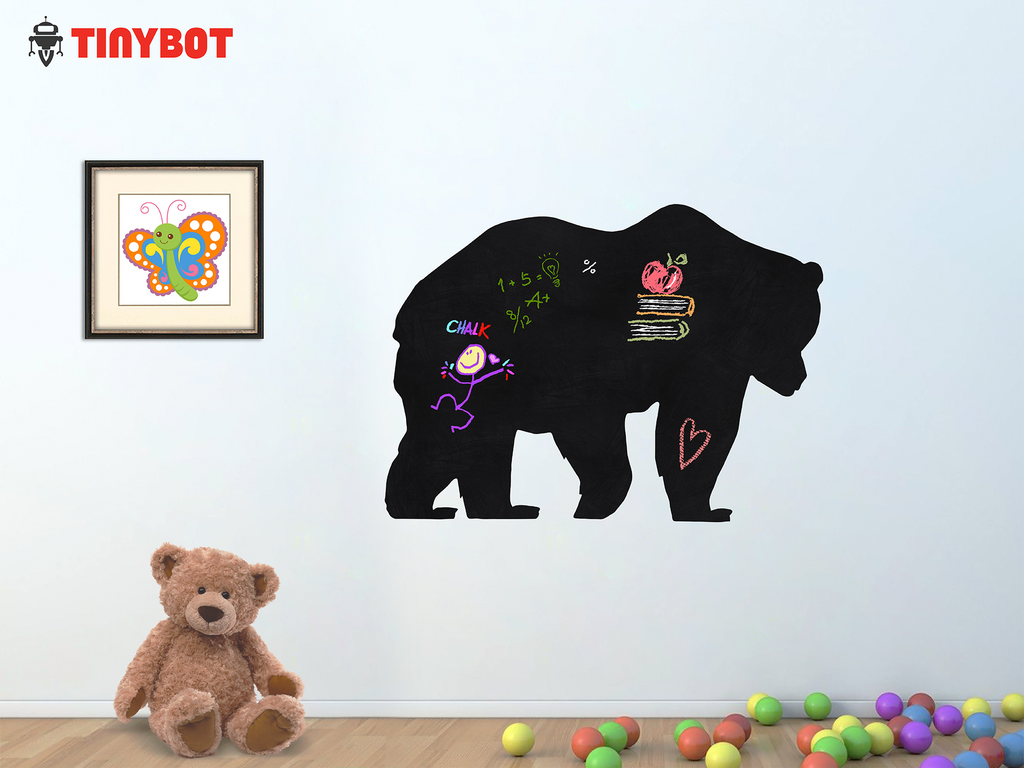 Tinybot - Big Bear Removable Chalkboard Adhesive Wall Vinyl Decal Sticker - Color Black - 10"x15" Inches - Haru Creative Decals