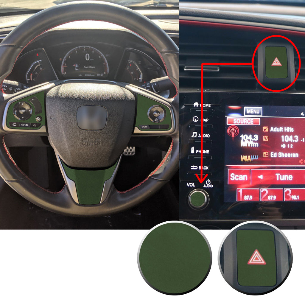 Interior Steering Wheel Hazard Button and Radio Vinyl Decal Trim Overlay Compatible with Honda Civic 2016-2020