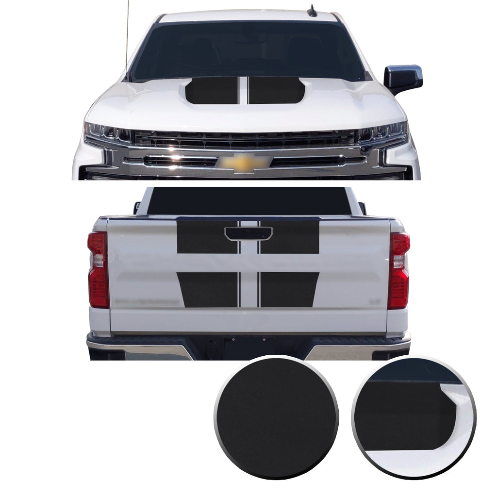 Hood & Tailgate Rally Style Stripes Vinyl Decal Compatible with Chevrolet Silverado 1500 2019-2021