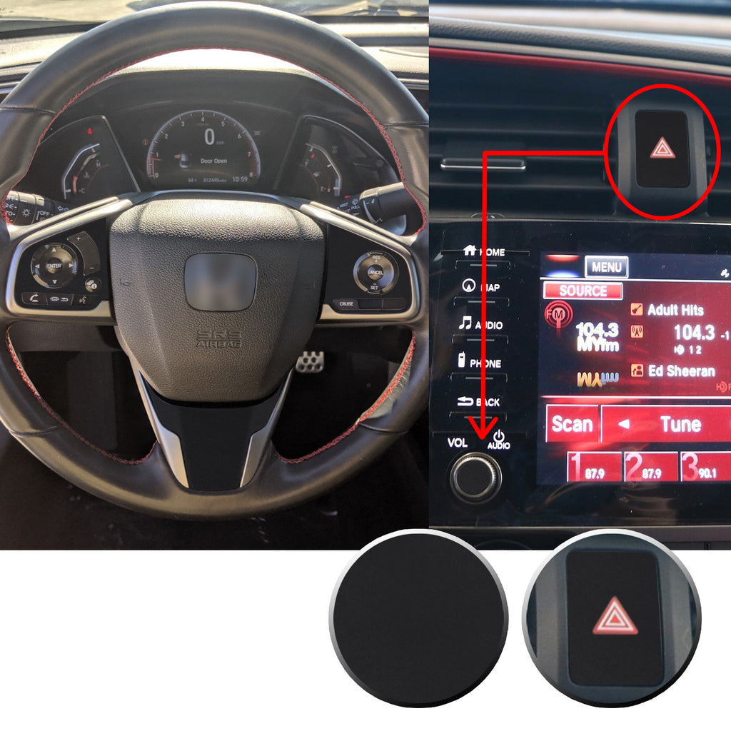 Interior Steering Wheel Hazard Button and Radio Vinyl Decal Trim Overlay Compatible with Honda Civic 2016-2020