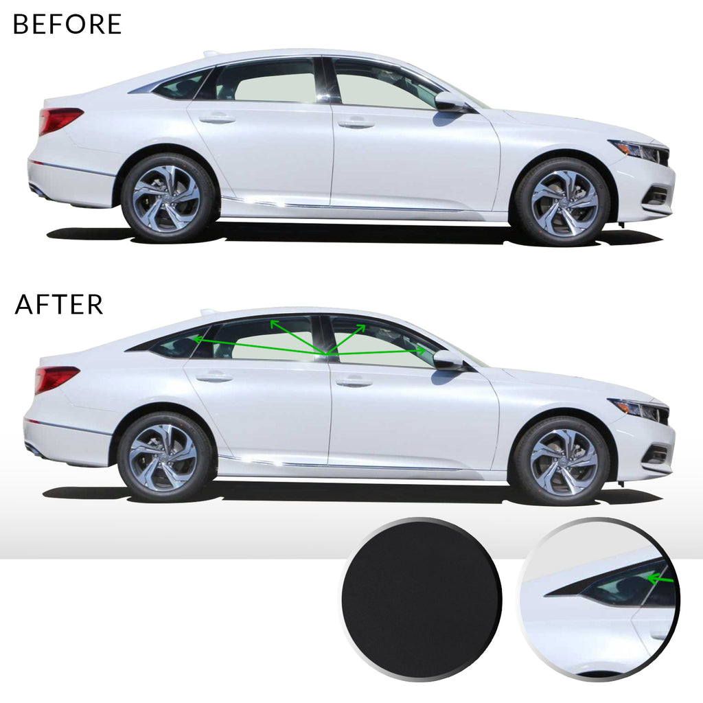 Window Trim Chrome Delete Vinyl Kit Compatible with and Fits Accord Sedan 2018-2019 - Black