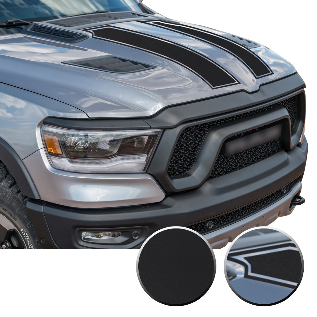 Outlined Hood Scoop Decal Accent Overlay Precut Trim Compatible with and Fits Ram 1500 Rebel Crew Cab Quad Cab 2020