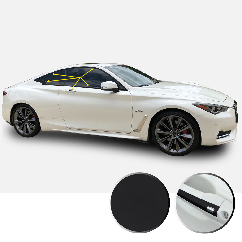 Window Trim Chrome Delete Vinyl Kit Compatible with and Fits Infiniti Q60 Coupe 2017-2019 - Black