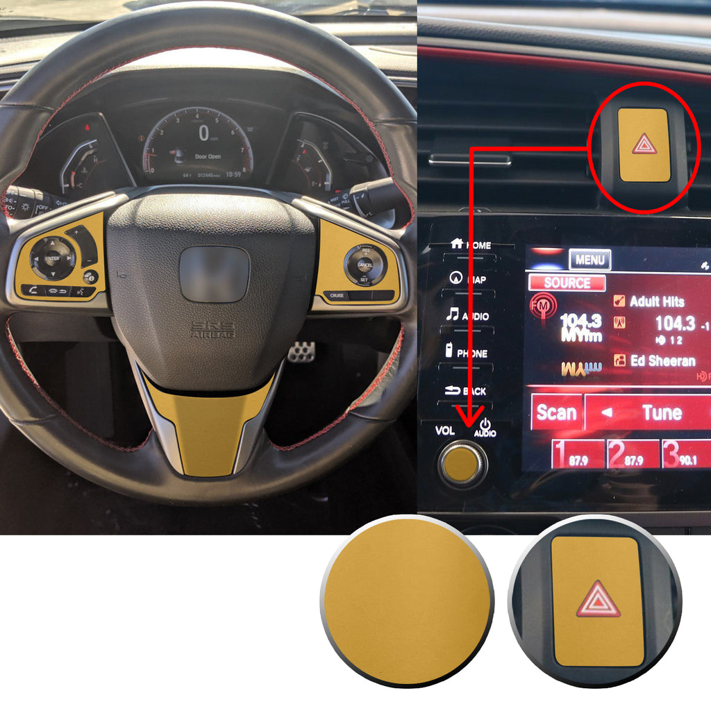 Interior Steering Wheel Hazard Button and Radio Vinyl Decal Trim Overlay Compatible with Honda Civic 2016-2020