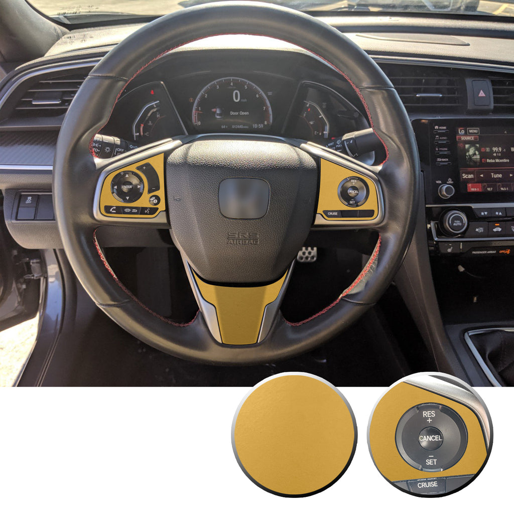 Steering Wheel Control Panel & Bottom Trim Vinyl Decal Overlay Accent Compatible with Honda Civic 2016-2020