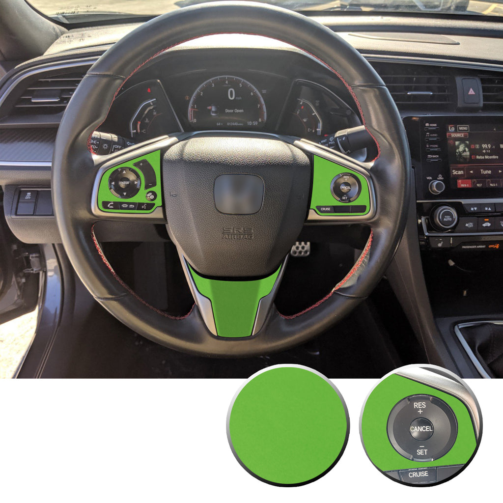 Steering Wheel Control Panel & Bottom Trim Vinyl Decal Overlay Accent Compatible with Honda Civic 2016-2020