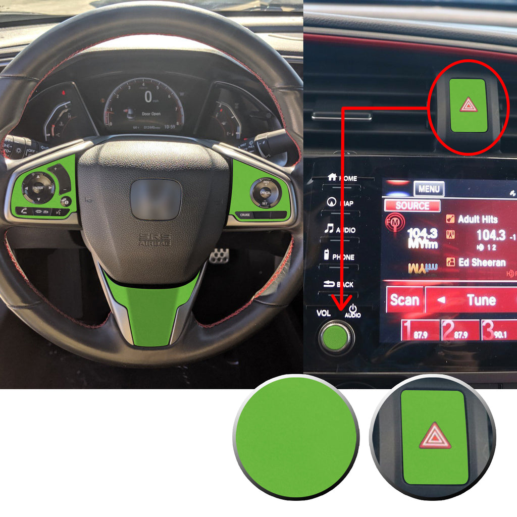 Interior Steering Wheel Hazard Button and Radio Vinyl Decal Trim Overlay Compatible with Honda Civic 2016-2020