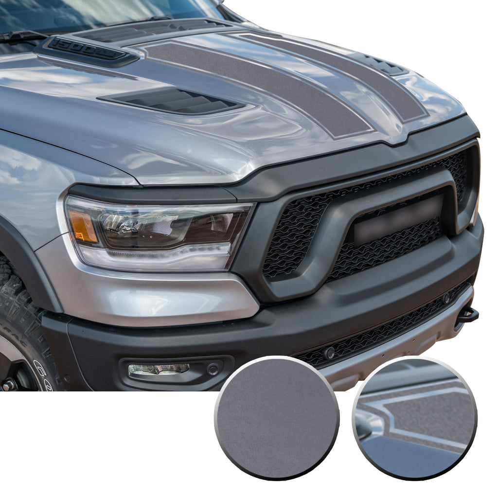 Outlined Hood Scoop Decal Accent Overlay Precut Trim Compatible with and Fits Ram 1500 Rebel Crew Cab Quad Cab 2020