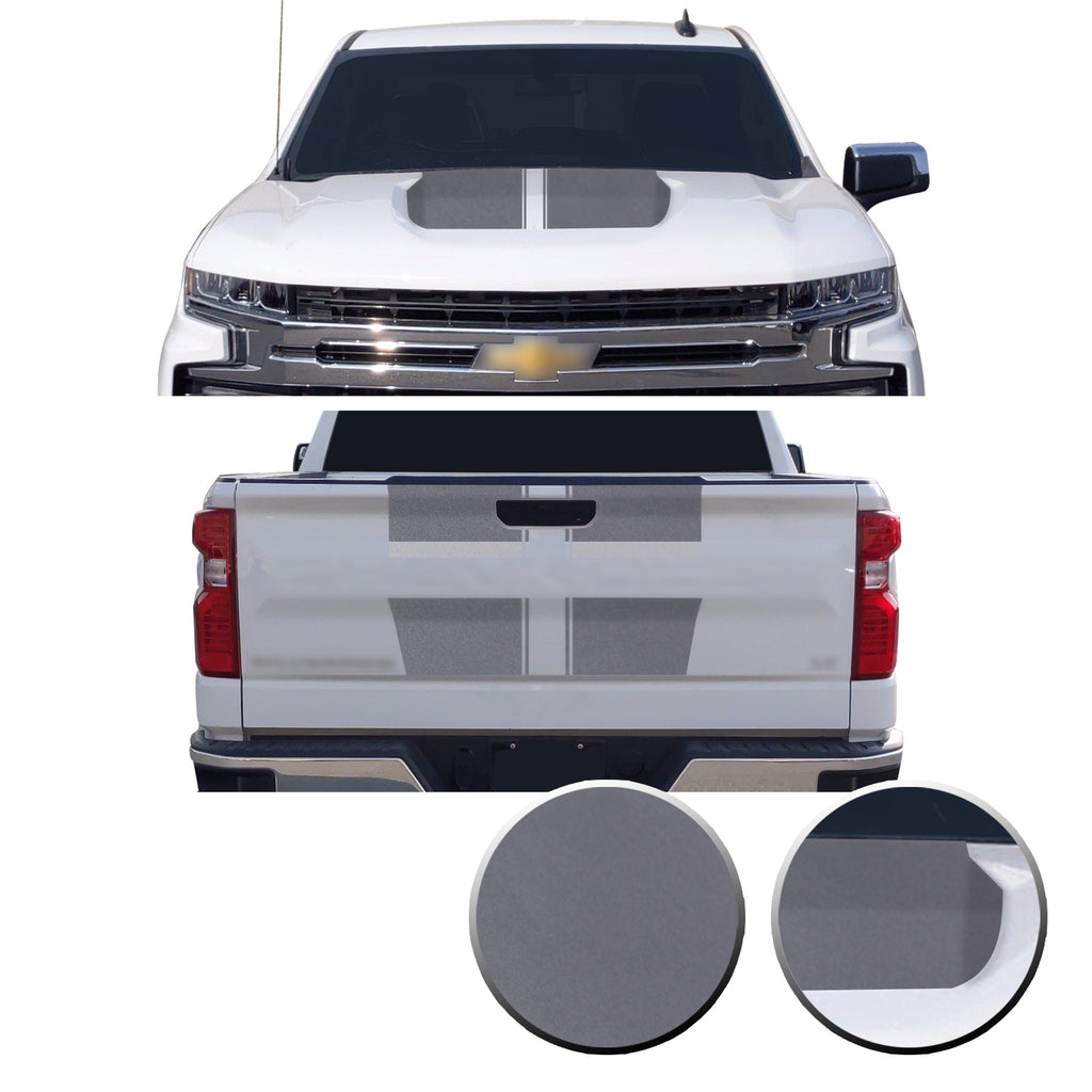 Hood & Tailgate Rally Style Stripes Vinyl Decal Compatible with Chevrolet Silverado 1500 2019-2021