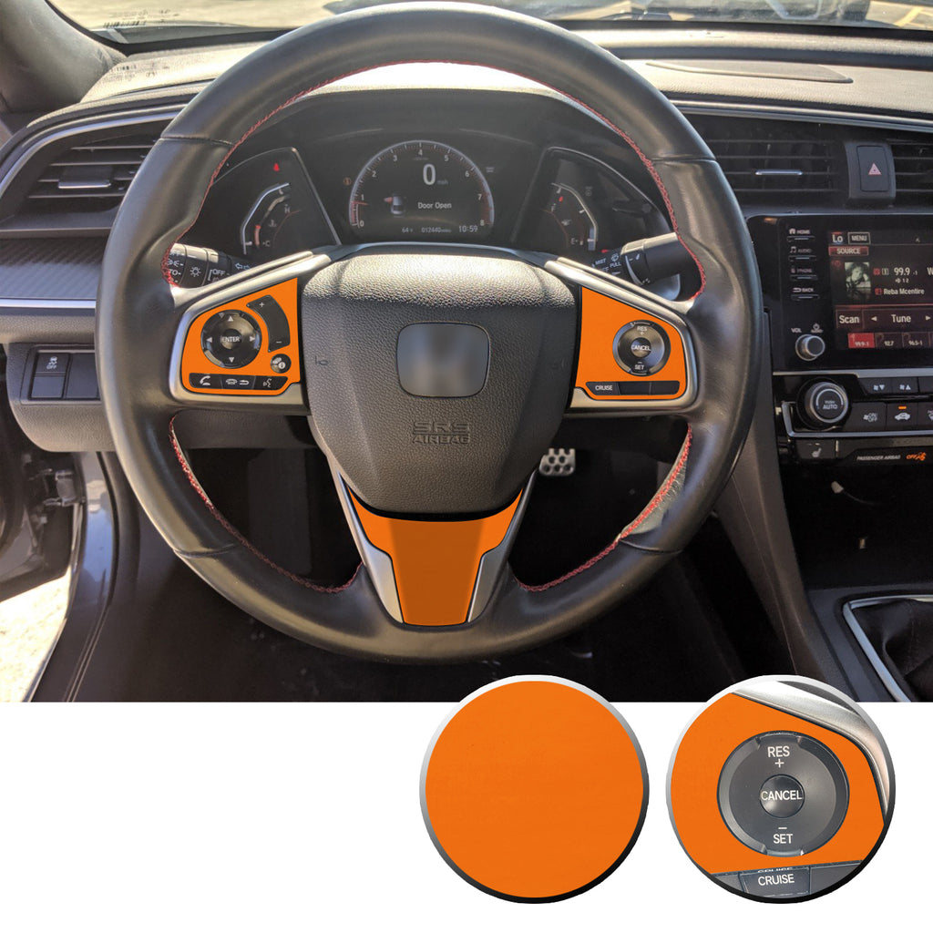 Steering Wheel Control Panel & Bottom Trim Vinyl Decal Overlay Accent Compatible with Honda Civic 2016-2020