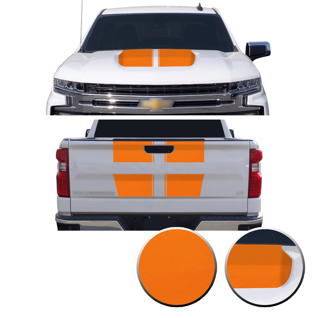 Hood & Tailgate Rally Style Stripes Vinyl Decal Compatible with Chevrolet Silverado 1500 2019-2021