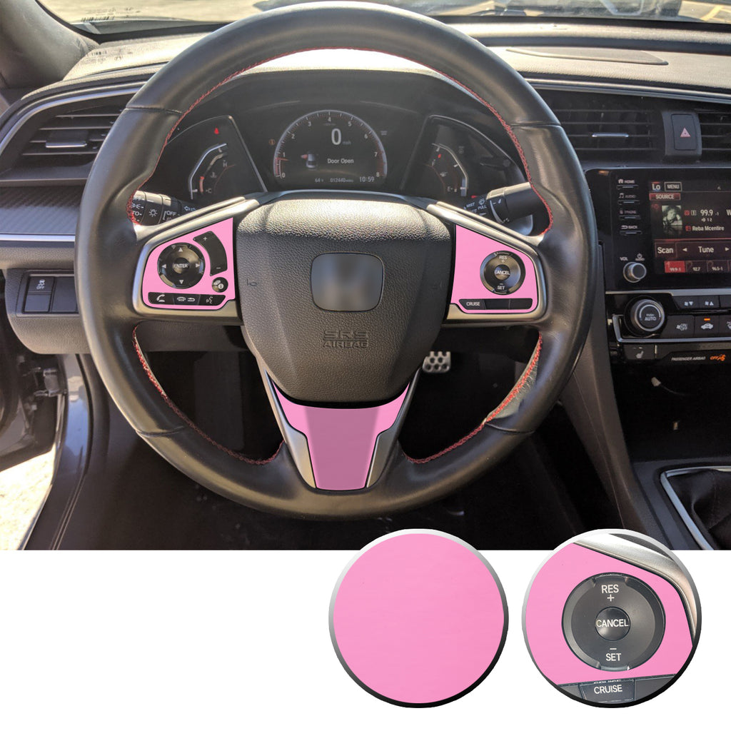 Steering Wheel Control Panel & Bottom Trim Vinyl Decal Overlay Accent Compatible with Honda Civic 2016-2020