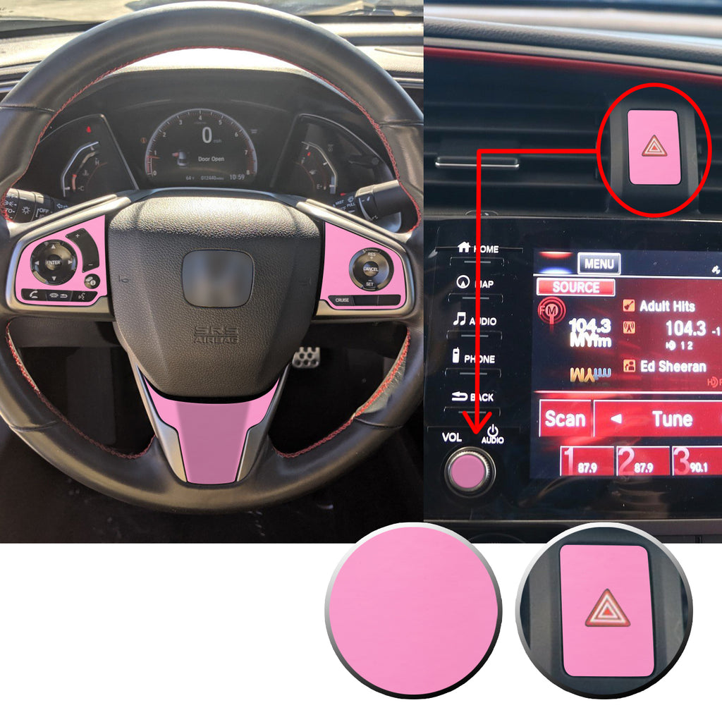 Interior Steering Wheel Hazard Button and Radio Vinyl Decal Trim Overlay Compatible with Honda Civic 2016-2020