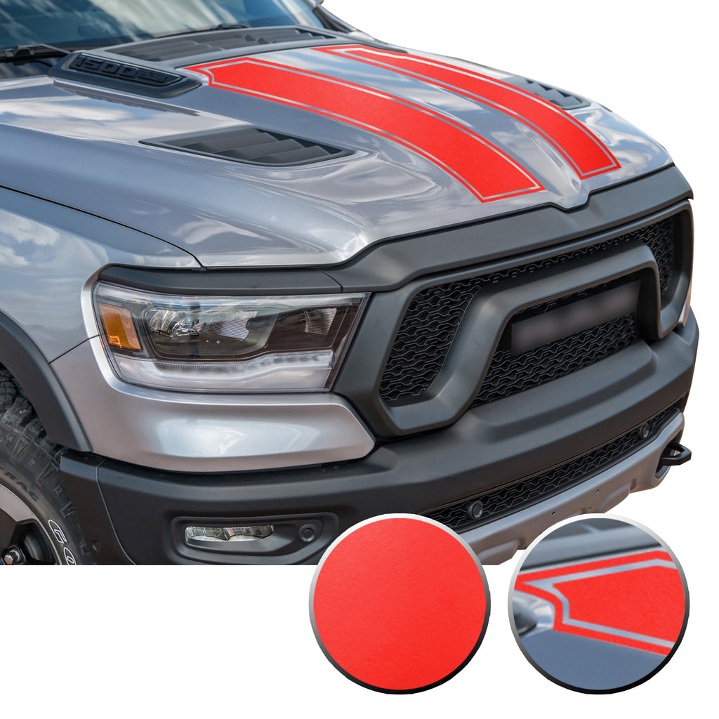 Outlined Hood Scoop Decal Accent Overlay Precut Trim Compatible with and Fits Ram 1500 Rebel Crew Cab Quad Cab 2020