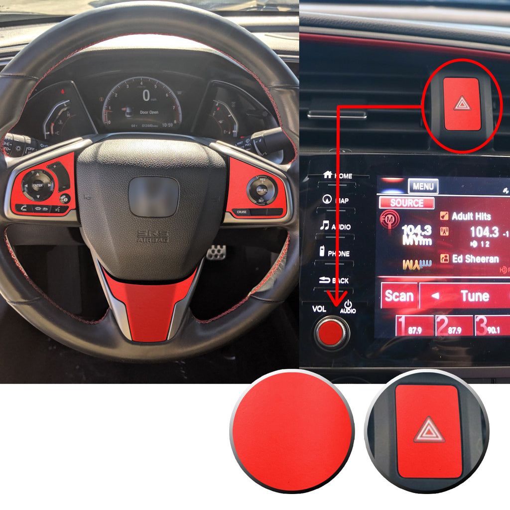 Interior Steering Wheel Hazard Button and Radio Vinyl Decal Trim Overlay Compatible with Honda Civic 2016-2020