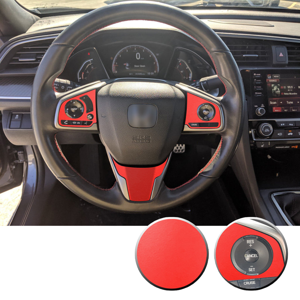 Steering Wheel Control Panel & Bottom Trim Vinyl Decal Overlay Accent Compatible with Honda Civic 2016-2020