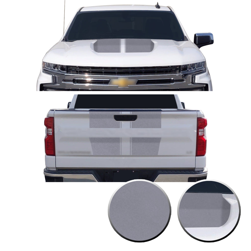 Hood & Tailgate Rally Style Stripes Vinyl Decal Compatible with Chevrolet Silverado 1500 2019-2021