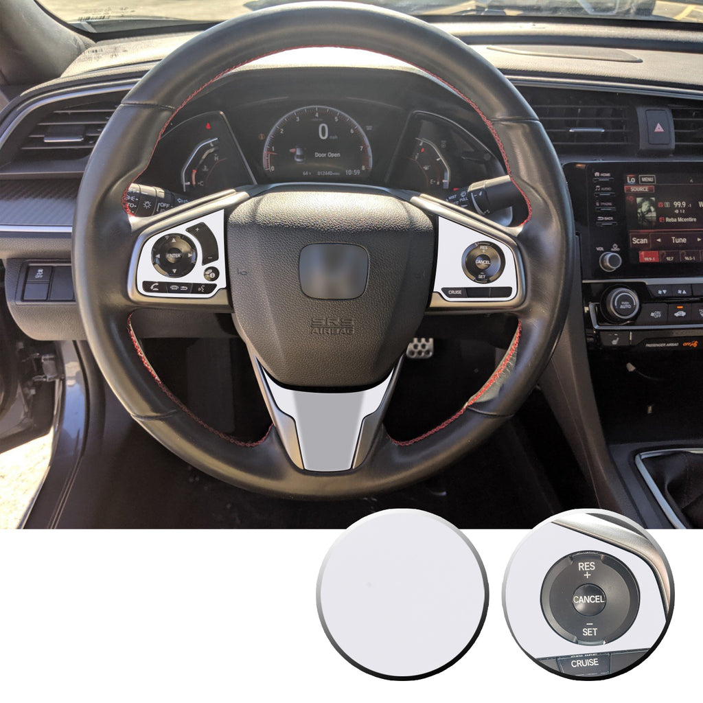 Steering Wheel Control Panel & Bottom Trim Vinyl Decal Overlay Accent Compatible with Honda Civic 2016-2020