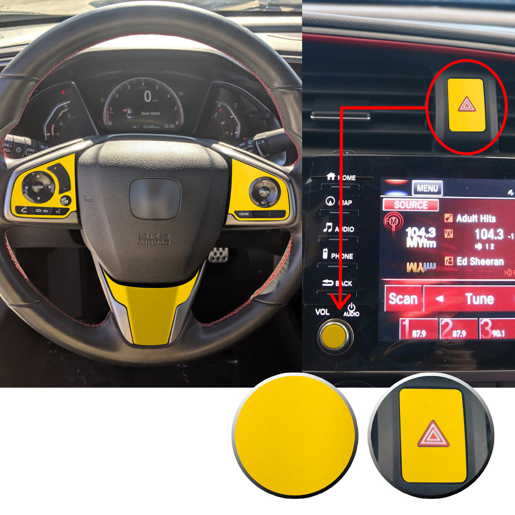 Interior Steering Wheel Hazard Button and Radio Vinyl Decal Trim Overlay Compatible with Honda Civic 2016-2020
