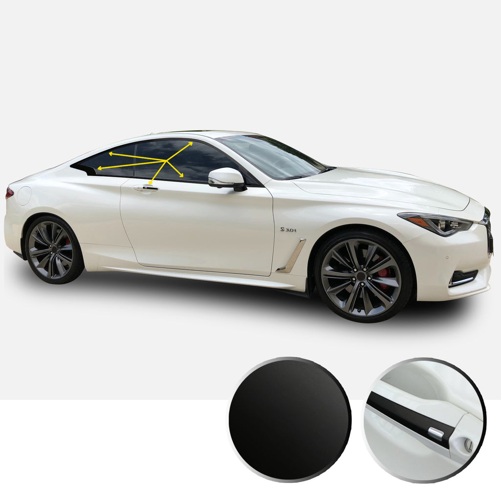 Window Trim Chrome Delete Vinyl Kit Compatible with and Fits Infiniti Q60 Coupe 2017-2019 - Black