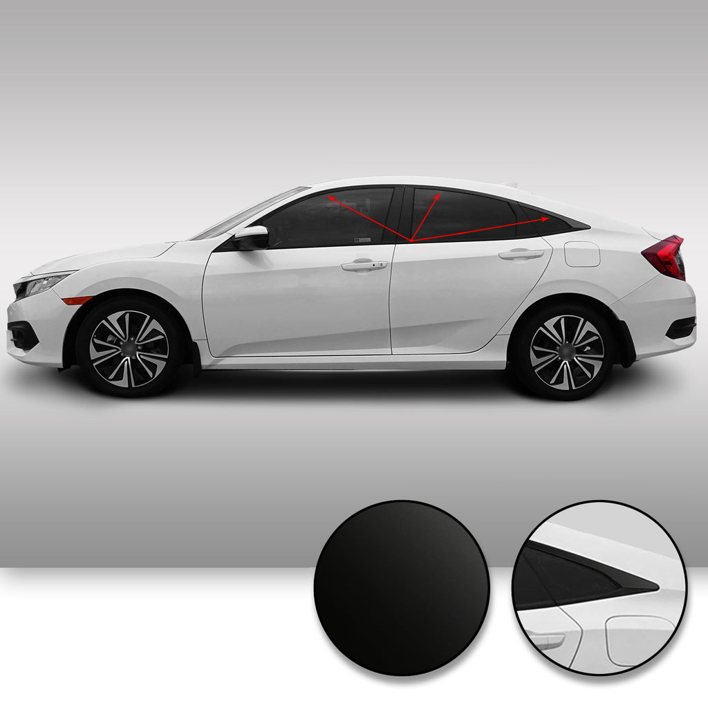 Window Trim Chrome Delete Vinyl Kit Compatible with and Fits Civic Sedan 2016-2019 - Black